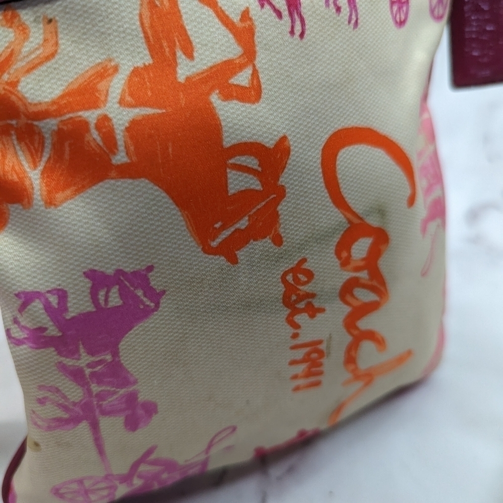 Coach Crossbody Bag Horse Carriage Logo Pink Orange Crayon Patent Y2K F43813 B2C - Picture 3 of 11